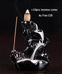 Sachet Bags Whole With 10 Pcs Incense Cones Black Porcelain Backflow Ceramic Cone Burner Holder Stove Buddhist Gifts Home Dec281R6935994