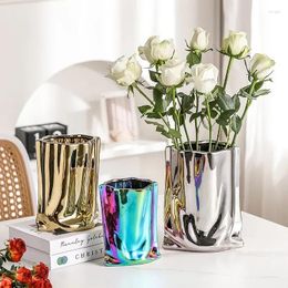 Vases Living Flowers Room Vase Pleated Electroplating Dried Hydroponics Creative Ceramic Modern Decoration Home