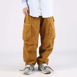 Men's Pants Men Japanese Amikaki Streetwear Fashion Multi Pocket Loose Casual Vintage Wide Leg Cargo Women Baggy Trousers