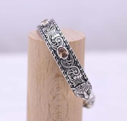 S925 sterling silver ancient retro vintage engraving pattern double tiger head bracelet5488699