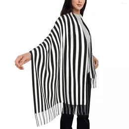 Scarves Black Stripes Scarf With Long Tassel Horizontal Stripe Warm Soft Shawls Wrpas Women Design Head Winter Fashion Foulard