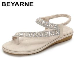 BEYARNEwedding women sandals flat summer crystal diamond big size plus slip on bridal white wide fit bling pearl toe ring shoes 217514117