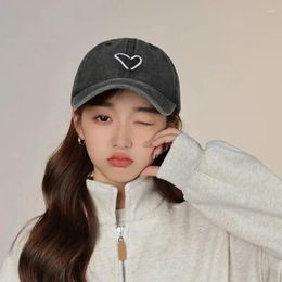 Ball Caps Baseball Hat Spring/Summer Female Embroidered Peach Heart Wash Denim Casual Korean Thin Couple Soft Top Duck Male