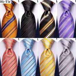 Bow Ties Hi-Tie Striped Black Orange Elegant Men Tie Jacquard Silk Necktie For Hankerchief Cufflink Wedding Business Fashion Designer