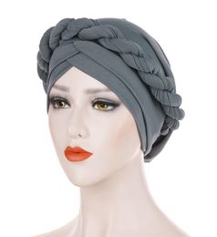 Muslim Hijab Braid Silky Turban Hats for Women Cancer Chemo Beanies Cap Headwrap Plated Headwear Hair Accessories8564607