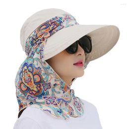 Wide Brim Hats Womens Summer Sunhat Roll Up Sun Visor Hat With Neck Cover Outdoor Cycling Beach Foldable Sunscreen Floral Cap
