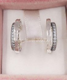 Authentic 925 Sterling Silver Studs Pave Double Hoop Earrings Fits European P Style Studs Jewellery 299056C012421737