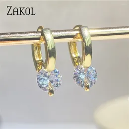 Hoop Earrings ZAKOL Simple Fashion Zircon Small For Women Girls Minimalist Party Accessories Jewellery Gift