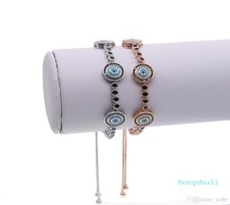 Fit fashion Jewellery micro pave turquoise stone evil eye charm adjust girljewelry blackcz tennis bracelet6788487