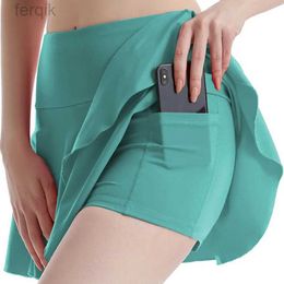 Skirts Skorts Pleated Women Tennis Skirts with Pockets Fake Two Pieces Skirt Sports Shorts Women Dance Gym Fitness Running Yoga Skirts d240508