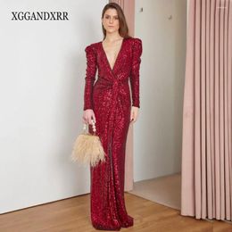 Party Dresses Long Sleeves Wine Red Sequin Prom Dress 2024 Elegant Mermaid Evening Sexy Cap Sleeve Women Pageant Formal Gown