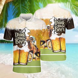 Men's Polos Drinking Beer Graphic Polo Shirts For Men Clothes Harajuku Fashion Hawaiian Male Shirt Cool Drinks Short Sleeve Animal Tee