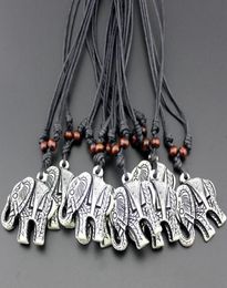 Fashion men Elephant Pendant Necklace Bone Carved Wooden Bead Necklace You can adjust the length of rope2383230