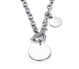 Engraving Stainless Steel Personalized Disc Necklace Circle Round Initial Necklace with Toggle Clasp1725969