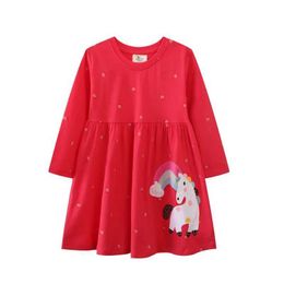 Girl's Dresses Jumping Metres 2-7T Princess Girls Dresses Unicorn Embroidery Long Sleeve Autumn Spring Childrens Clothing Birthday Party WearL2405
