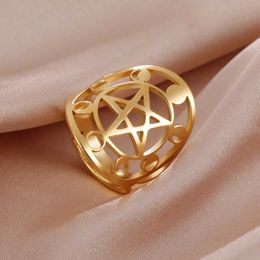Wedding Rings Skyrim Moon Phase Pentacle Pentagram Ring Stainless Steel Adjustable Finger Rings Wicca Amulet Jewellery Gift for Mother Lover