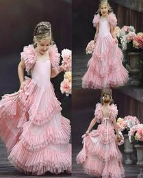 Blush Pink Flower Girl Dresses For Weddings Ruffle Cute Little Girls Pageant Dress Spaghetti Strap Tulle First Holy Communion Dres7367185