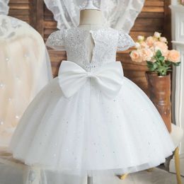 Christening dresses Preschool Party Dress Flower Girl Wedding Vintage Princess Embroidered Lace First Birthday Immersion White Q240507