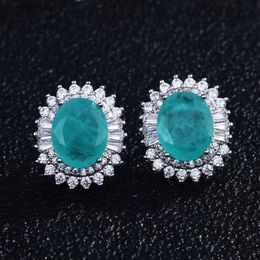 Stud New trend natural Paraiba tourmaline earrings for women luxury wedding engagement Jewellery Q240507