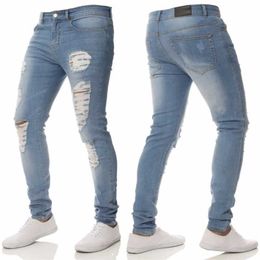 Men's Jeans Spring Men Stylish Ripped Destroyed Beggar Skinny Jeans Pants Male Hip Hop High strt Solid Jogging Pencil Denim Trousers Y240507