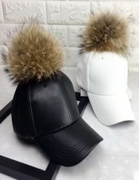 MAERSHEI Women Fashion Real Fur Baseball Cap Warm Casual Sweer Girl Hat Snapback Pom Pom Cap Leather Hip Hop Bone Caps Y2007141561365