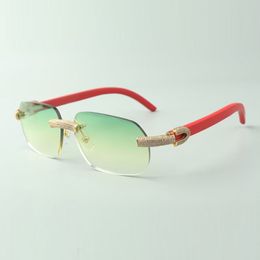 Designer micro-pave diamond sunglasses 3524024 with red wood arms glasses,Direct sales, size: 18-135mm