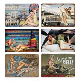 2021 Vintage Pin Up Girl Plaque Vintage Metal Tin Sign Sexy Lady Decorative Plates Wall Poster for Bar Cafe Pub Home Decor Iron Pa5081822