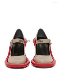 Dress Shoes Mixed Colours Round Toe Platform Women Pumps With Belt Buckle Stiletto High Heels Strap Design Large Size