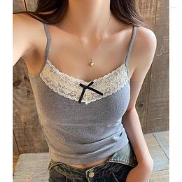 Women's Tanks HELIAR Women Sexy Backless Crop Tops With Bra Pad Slim Knit Solid Tube Top Off Shoulder Lace Bowknot Tank Spring Summer