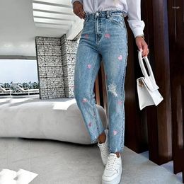 Women's Jeans Fashion Love Print For Women Casual Moustache Effect Streetwear Spring And Summer Denim Pants Vintage Slim Trousers