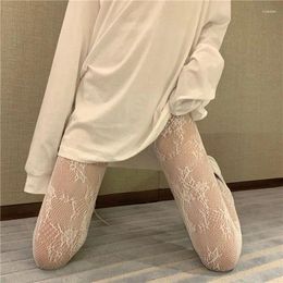 Women Socks Cute Lolita White Hollowed Lace Mesh Stockings Japanese Goth Floral Rattan Stocking Classic Tights Sexy Black Pantyhose