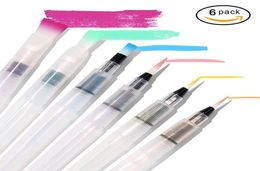 6 Pcs Refillable Pilot Paint Brush Water Color Brush Pencil Ink Pen Soft Watercolor Brushes for Drawing Painting Art Supplies 1581517