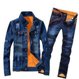 Winter Women Men Fleece Lining Thick Warm Denim 2 Piece Set Slim Cowbody Jacket Jeans Suit Safari Style Cargo Pants Matching 240428