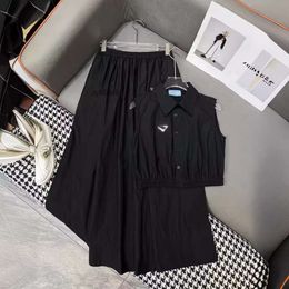 tops dresses for woman 24 Spring/Summer Sweet Cool Style Series Polo Collar Sleeveless Top Paired with Elastic Folded Half Skirt Two piece Set for Women