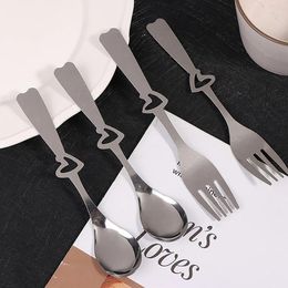 Baking Tools 4Pcs Stainless Steel Coffee Stirring Spoon Fork Dessert Ice Cream Scoop Heart-shaped Tableware Kitchen Accessories