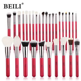 Makeup Brushes BEILI Red Eye Brush Set Professional Natural Hair eye shadow foundation make-up Powder powder blusher Fluorescent Tool Q240507