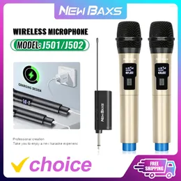 Microphones BAXS Wireless Microphone UHF Dual Cordless Dynamic Mic System With Rechargeable Receiver For Karaoke Singing Dj