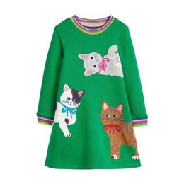 Girl's Dresses Jumping Meters New Princess Girls Dresses Animals Embroidery Autumn Baby Clothes Long Sleeve Childrens Costume Kids FrocksL2405