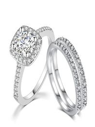 Amazon Women Jewellery White Gold Plated CZ diamond Three Piece Wedding Engagement Ring Sets Bridal Band SR5316595529