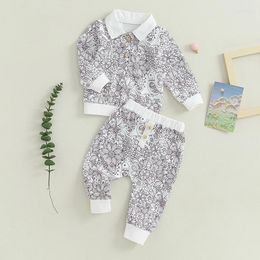 Clothing Sets Toddler Boys Fall Outfits Flower Print Buttons Turn-Down Collar Long Sleeve Tops And Pants 2Pcs Clothes Set