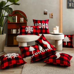 Pillow 2024 Christmas Covers Red And Black Plaid Embroidery Festival Decorative Pillowcase Decor Home
