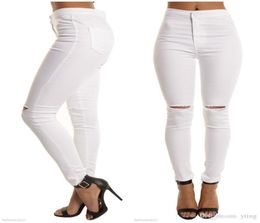 2017 Summer style white hole ripped jeans Women jeggings cool denim high waist pants capris Female skinny black casual jeans dhl f4639231