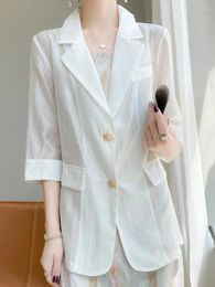 Women's Suits Jacket Thin Outerwears Casual Long Sleeve Blazers Solid Cotton Linen Coats Korean Version Clothing Summer Plus Size