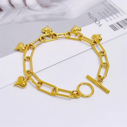 Charm Bracelets 24k Gold Plated Multi Hearts For Women 8 Inch Pulsera Femme Stainless Steel Trendy Jewelry Accessories Gifts