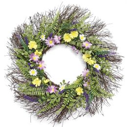 Decorative Flowers Rustic Twig Wreath Spring Wild Flower Swag Summer Daisy Lavender Artificial