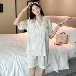 여성용 수면 라운지 인쇄 가짜 얼룩 잠자기 여성 Pajama 세트 한국의 짧은 슬리브 여름 세트 2 조각 야간웨어 수면 홈복