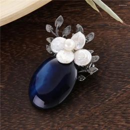 Brooches TDQUEEN Natural Stone Women Brooch Antique Silver Plated Safety Pin Jewellery Baroque Pearl Flower