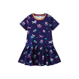 Girl's Dresses Jumping Meters Summer Childrens Dresses Short Sleeve Print Hot Selling Animals Frocks Fashion Cute Kids CostumeL2405