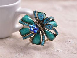 High Quality Ancient Gold Color Metal Big Hair Colorful Resin Rhinestone Flowers Hair Clip Crab Women Wedding Jewelry12261623