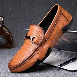 Casual Shoes Brown Genuine Leather Loafers Mens Slip-on Fashion Octopus Shape Soft Bottom Non-slip Driving